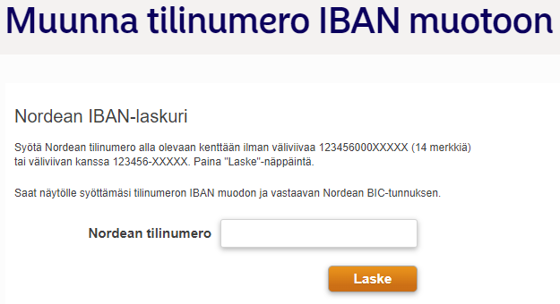 IBAN Laskuri nordea